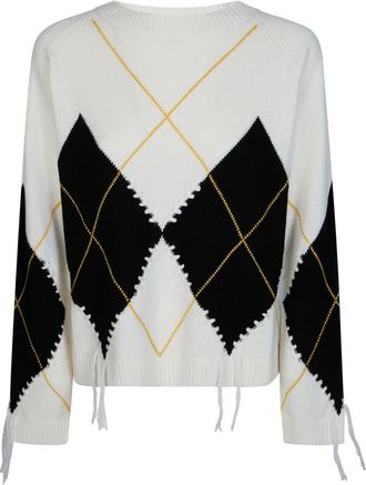 Pinko Pinko, Truien & Vesten, Dames, Wit, S, Wol, Berna Pullover Argyle Traforato