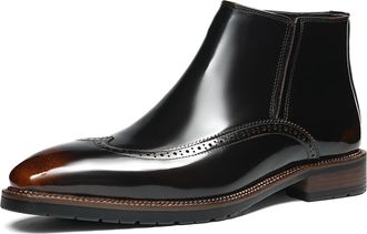 Generic Mens Wingtip Brogue Chelsea Dress Boots with Side Zipper, Genuine Leather Upper, Formal Business Ankle Boots for Men,Brown,4.5 UK