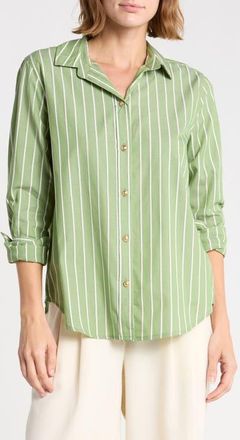 Beach Lunch Lounge Bentley Stripe Long Sleeve Cotton Button-Up Shirt in Peridot at Nordstrom, Size X-Small