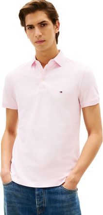 Tommy Hilfiger Mens Short Sleeve Polo Shirts in Slim Fit with Stretch and Organic Pique Cotton, Light Pink, S
