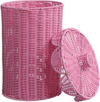 Happimess Resin 2.9-Gallon Cylinder Wicker Watebasket with Scalloped Lid in Pink at Nordstrom