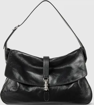 Gucci Jackie Flap Large Crossbody Bag, Black, Leather