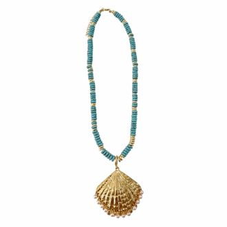Gemelli Womens Sunlee Beaded Necklace With Shell Pendant In Turquoise
