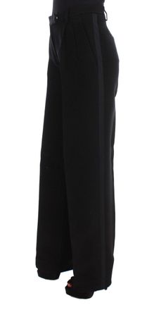 Ermanno Scervino Womens Black Striped Cotton Blend Wide Legs Pants