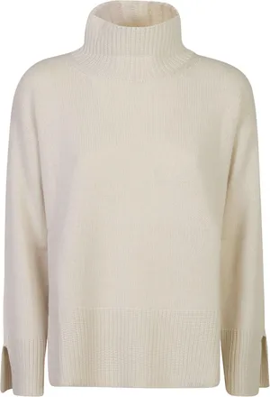 Le Tricot Perugia White Pullover Relaxed-Fit Wool Turtleneck