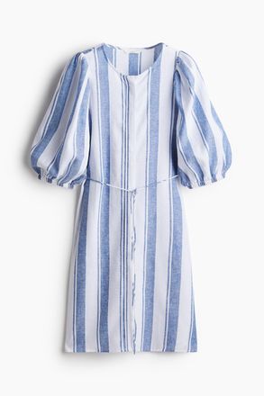H&M Kleid aus Leinenmix - Weiss/Blau Gestreift