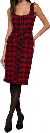L'agence Aya Tweed Midi Dress In Red Black Houndstooth