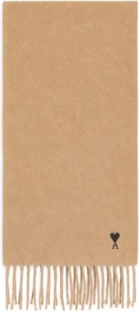 Ami De Coeur geborduurde sjaal - Heren - Accessoires - Beige - Maat: ONE Size Wol