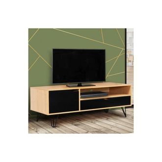 IDMarket Idmarket - Porta tv vintage noemi con 1 anta e 1 cassetto, gambe in legno