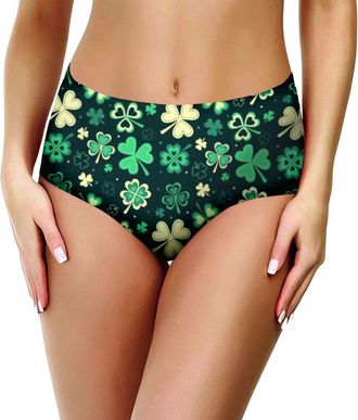 Generic Womens Fashion Irish Festival Digital Print Briefs Mid Low Rise Panties Comfortable Soft Underwear Tummy Control Pants Linen Shorts Womens Lace Thong 