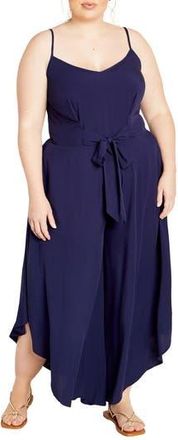 City Chic Sara Tie Waist Sleeveless Jumpsuit in Navy at Nordstrom Rack, Size Xxl/24W