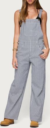 Edikted Tamsin Stripe Denim Overalls in Navy-And-White at Nordstrom, Size X-Small