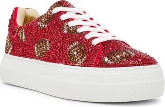 Betsey Johnson Sidny Crystal Pavé Platform Sneaker in Red Football at Nordstrom, Size 5.5