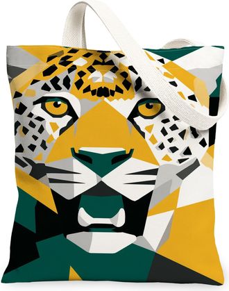 Generic Animal Canvas Tote Bags, Geometric Leopard Design Reusable Grocery Bags, Summer Lightweight Washable Shoulder Strap for Tra, Yellow, 13x15 Inch