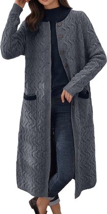 Generic Longline Cardigans for Women UK Lightweight Open Front Sweater Coat with Pockets Button Down Long Knitted Cardigan Calf-Length Oversized Casual Outwea