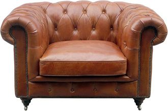 Pasargad Home Genuine Leather Chester Bay Tufted Chair