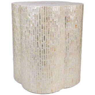 Wanderlust Deco Taburete De Madera Acabado En Capiz Gris 40x40x50h Cm