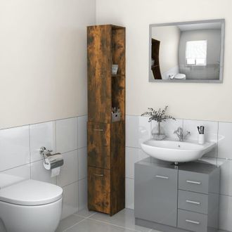 vidaXL Armario Ba&ntilde;o Madera Contrachapada Roble Ahumado 25x26,5x170 Cm Vidaxl