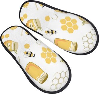 Generic Warm Slipper Bee Cute Yellow White Home Slipper Comfortable Fluffy Slippers Non-Slip Scuff Slippers For Hotel Party Travel M