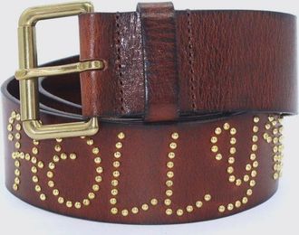 HTC Dark Brown Leather Belt with Embroidery and Metal Buckle