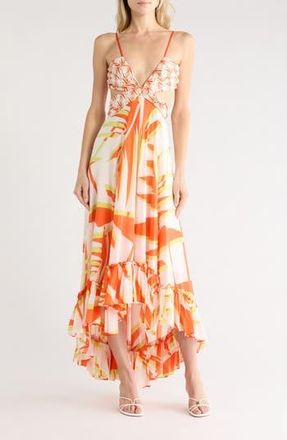 Diane Von F&uuml;rstenberg Hera Cutout Dress in Palm Geo Orange Giant at Nordstrom Rack, Size Xx-Small