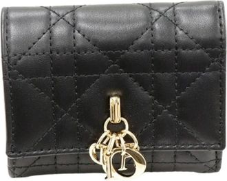Dior Pre-owned Wallets, female, Black, Size: ONE SIZE Pre-owned Cannage Lambskin Trifold Wallet