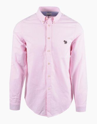 Paul Smith Mens PAUL SMITH LS TAILORED FIT SHIRT ZEBRA BADGE PINK - Size: 40