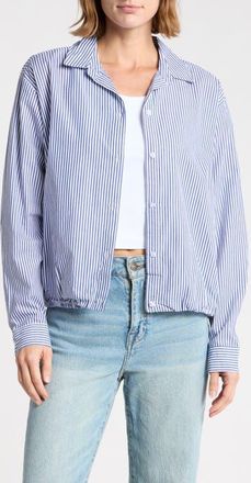 Beach Lunch Lounge Marin Stripe Cotton Crop Bubble Hem Shirt in Santorini at Nordstrom, Size X-Small