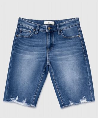 Kancan Womens Midrise Rough Cut Bermuda Short In Blue