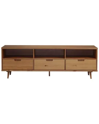 Walker Edison Mid-Century Modern Solid Wood 3-Drawer Tv Stand With Cubbies For Tvs Up To 80In