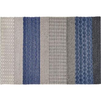 Beliani Alfombra De Lana Poli&eacute;ster Gris Azul 160 X 220 Cm Pelo Corto A Rayas Sala De Estar Dormitorio Akkaya