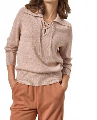 Lilla P Lace Neck Polo Sweater In Driftwood Marl