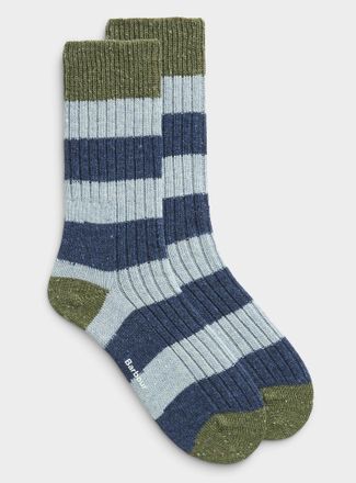 Barbour Mens Flecked-stripe ribbed wool socks