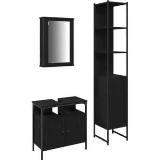 vidaXL Vidaxl - Juego De Muebles De Ba&ntilde;o 3 Pcs Roble Negro 33 X 33 X 185.5 Cm