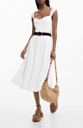 Desigual Cotton Eyelet Midi Dress in White at Nordstrom, Size X-Large