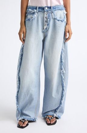 Alexander Wang Inverted Blow Up Frayed Barrel Leg Jeans in Inverted Bleach Blue at Nordstrom, Size 28