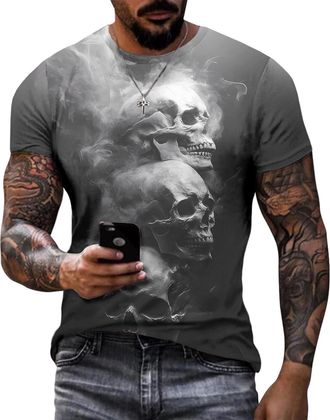 Generic Skull T-Shirts for Men Casual Halloween T-Shirt Creepy Skull Retro Graphic Tees Gothic Basic Top Summer Party Vacation Travel
