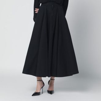 Balenciaga Black cotton ripstop Godet maxi skirt