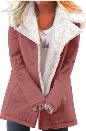 Generic Winter Jackets for Women Uk Warm Fleece Sherpa Lined Hooded Plain Long Padded Coat Loose Mid-Length Fleece Jacket Plush Thermal Outerwear Trench Coat 