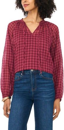 Vince Camuto Tie Neck Shirred Top in Crisp Merlot at Nordstrom, Size X-Small