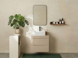 Vente-Unique Mobile bagno sospeso con lavabo da appoggio quadrato Beige 60 cm - ARUBA