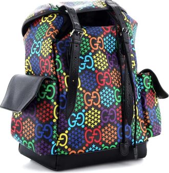 Gucci GG gecoat canvas medium rugzak met dubbele zak en psychedelische print - Zwart