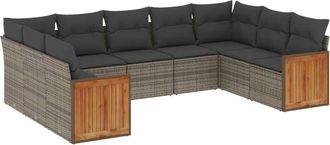 vidaXL Set De Muebles De Jard&iacute;n 9 Pzas Y Cojines Rat&aacute;n Sint&eacute;tico Gris Vidaxl