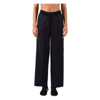 Elisabetta Franchi Gebreide broek met logo - Dames - Broeken - Blauw - Maat: S Leer