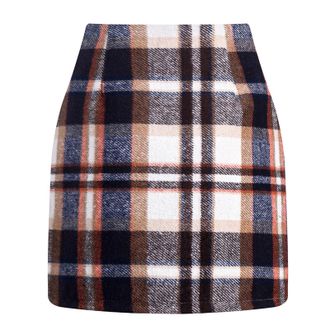 Generic Womens High Waist Plaid Skirt Pencil Wool Knee Length, Fall Bodycon A Line Pencil Plaid Mini Skirt (Brown,2XL)