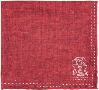 Brunello Cucinelli Mens Silk Logo Emblem Pocket Square