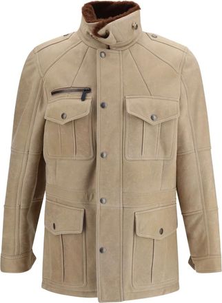 Brunello Cucinelli Gereinigde Lamsvel Safari Jas - Heren - Jassen - Beige - Maat: XL Su&egrave;de