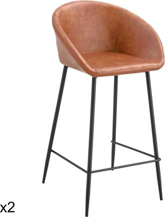 Happy Garden Lote de 2 taburetes de bar imitación coñac con patas de hierro negro