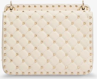 Valentino Garavani Womens Crossbody Bag Rockstud Spike White Leather Shoulder
