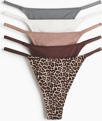 H&M 5er-Pack Tangas - Dunkelbraun/Leopardenprint